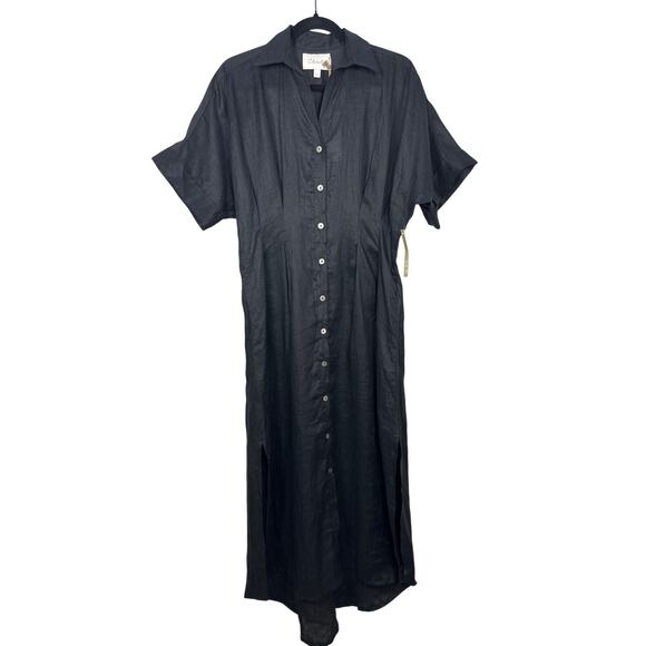 Cleobella NWT Women’s Black 100% Linen Button Down Dress size Small - Picture 2 of 7
